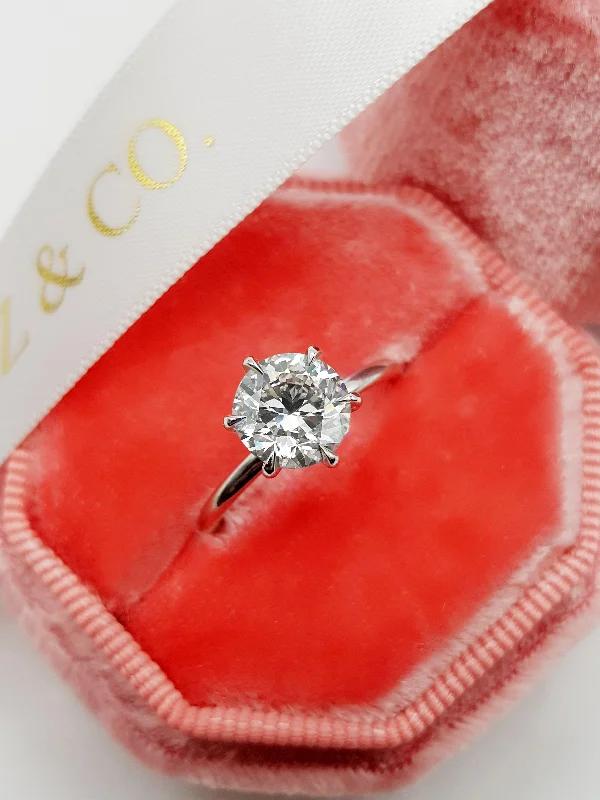 Silver Engagement Rings-1.50 Carat Round Brilliant Cut Six Prongs Diamond Engagement Ring