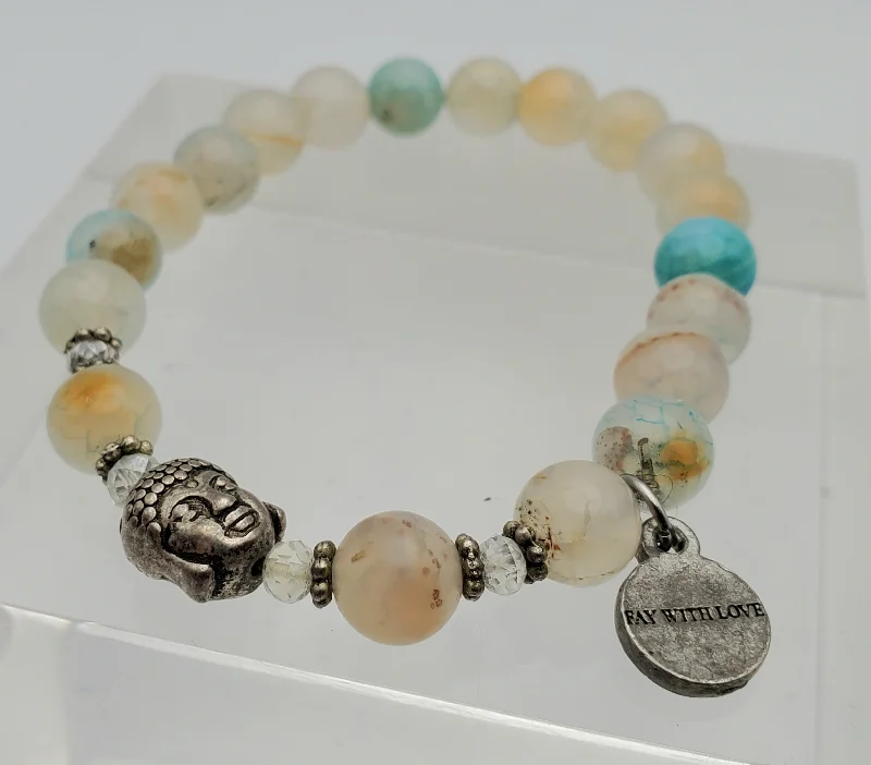 Vibrant Gemstone Bracelets-Dyed Agate and Buddha Head Beaded Stretch Bracelet