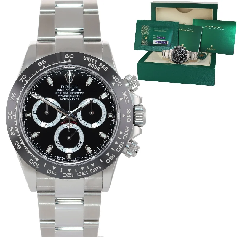 Classic Watches with Leather Strap-AUG 2022 NEW PAPERS Rolex Daytona 116500LN Black Ceramic 40mm Steel Watch Box