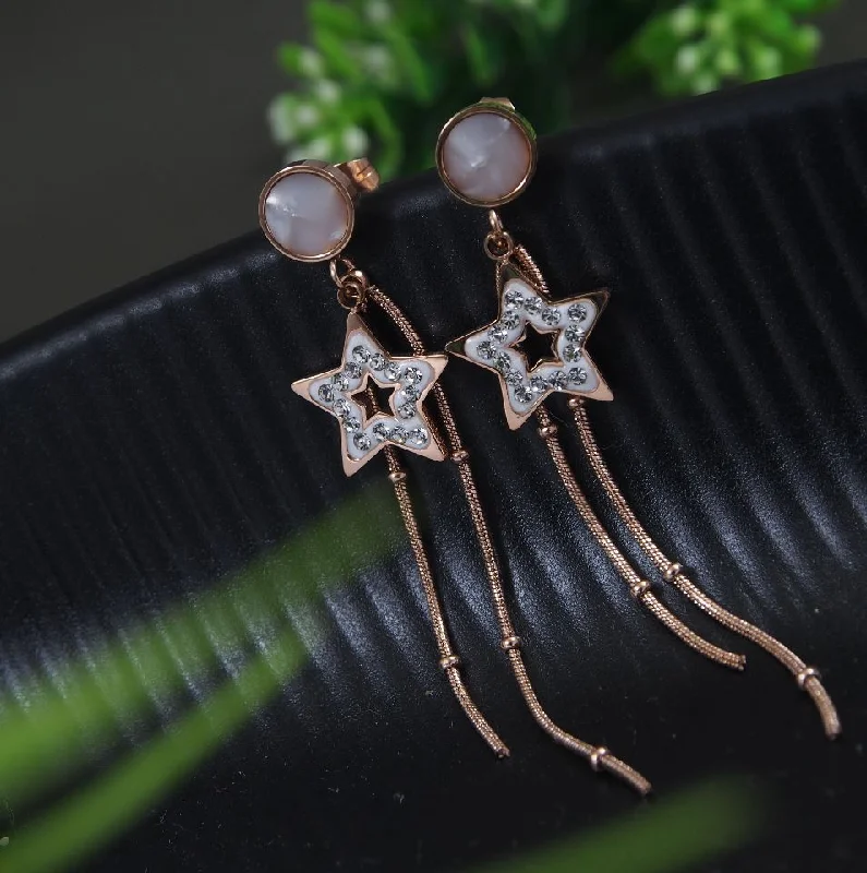 Summer Earrings for Women-Tarohi Jewels Stainless Steel Rosegold Plated Star Designed Chain Earring-STNER 2826