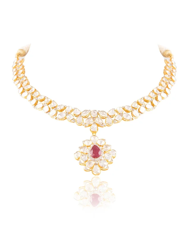 Luxury Gold Necklaces-Sahara Polki And Diamond Necklace