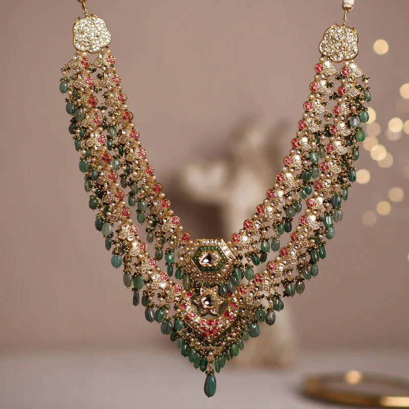 Antique Gold Necklaces-Kusuma Polki Long Necklace