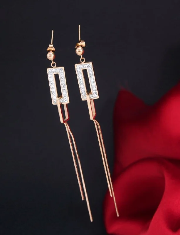 Bold Statement Earrings-Tarohi Jewels Stainless Steel Rosegold Plated Link Chain Earring-STNER 2707