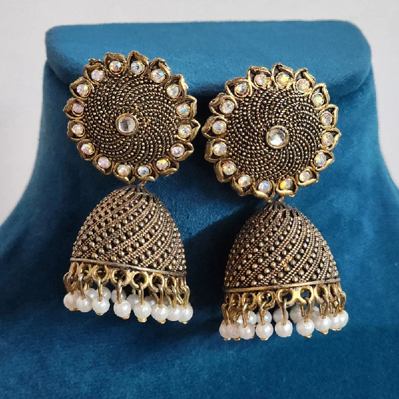 Antique Gold Earrings-H K Fashion Gold Plated Austrian Stone And  Pearls Jhumki Earrings