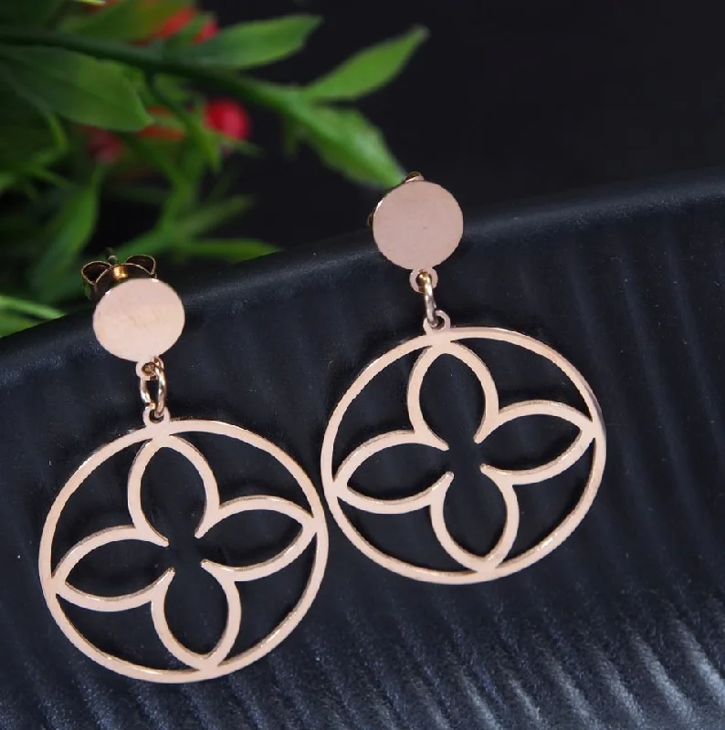 Vintage Boho Earrings-Tarohi Jewels Stainless Steel Rosegold Plated Floral Design Earring- STNER 2719