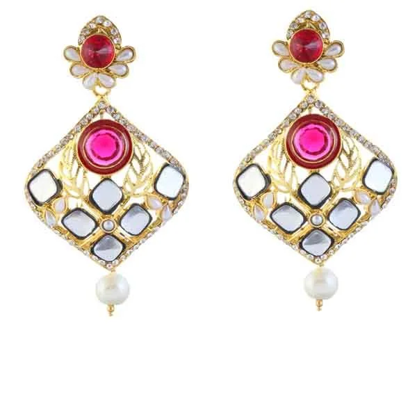 Sparkly Drop Earrings-Kriaa Stone Meenakari Gold Plated Dangler Earrings - 1306001