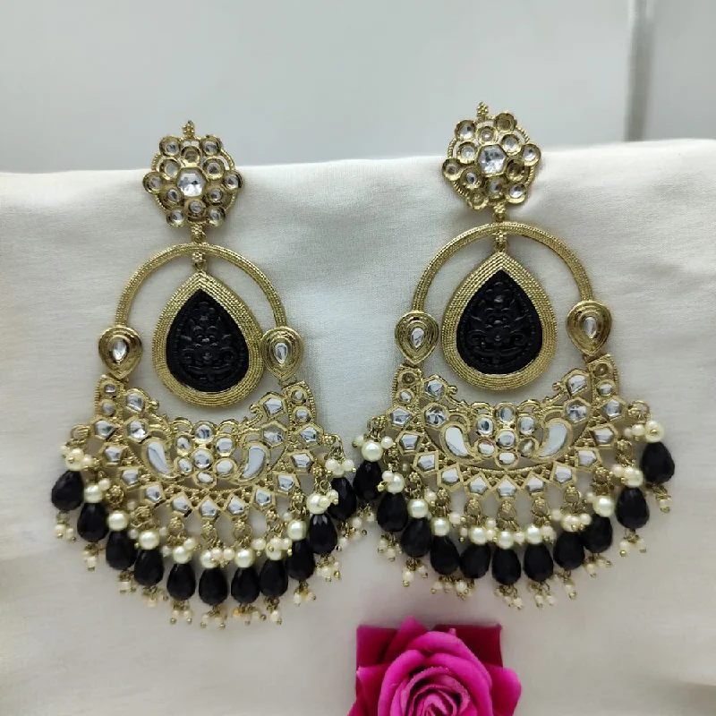 Bright Colored Earrings-SNERA Gold Plated Kundan Stone And Beads Dangler Earrings