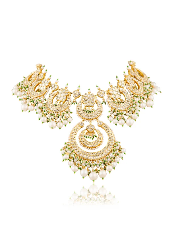 Luxury Silver Necklaces-Neha Polki Long Necklace