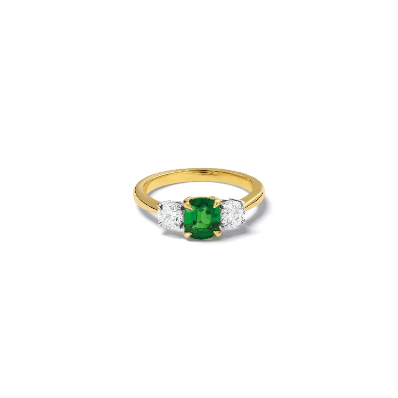 Wedding Rings with Diamonds-Delilah Engagement Ring 18ct White & Yellow Gold - Tsavorite Garnet & Diamond