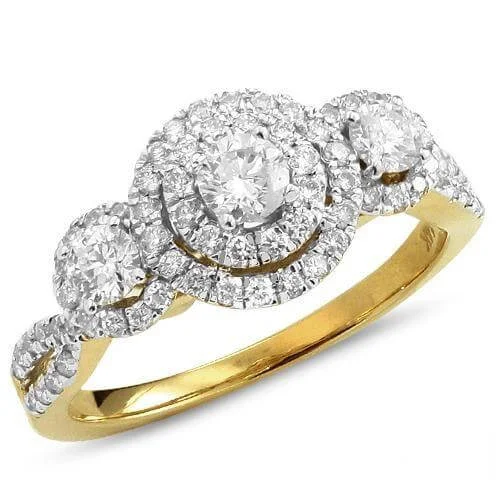 Handcrafted Wedding Rings-14KY1.00CTW DIAMOND 3-STONE RING