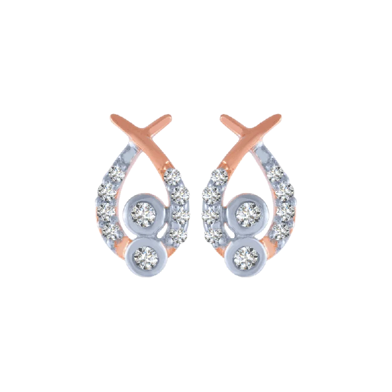 Classic Hoop Earrings-14KT (585) Rose Gold And Diamond Stud Earrings For Women