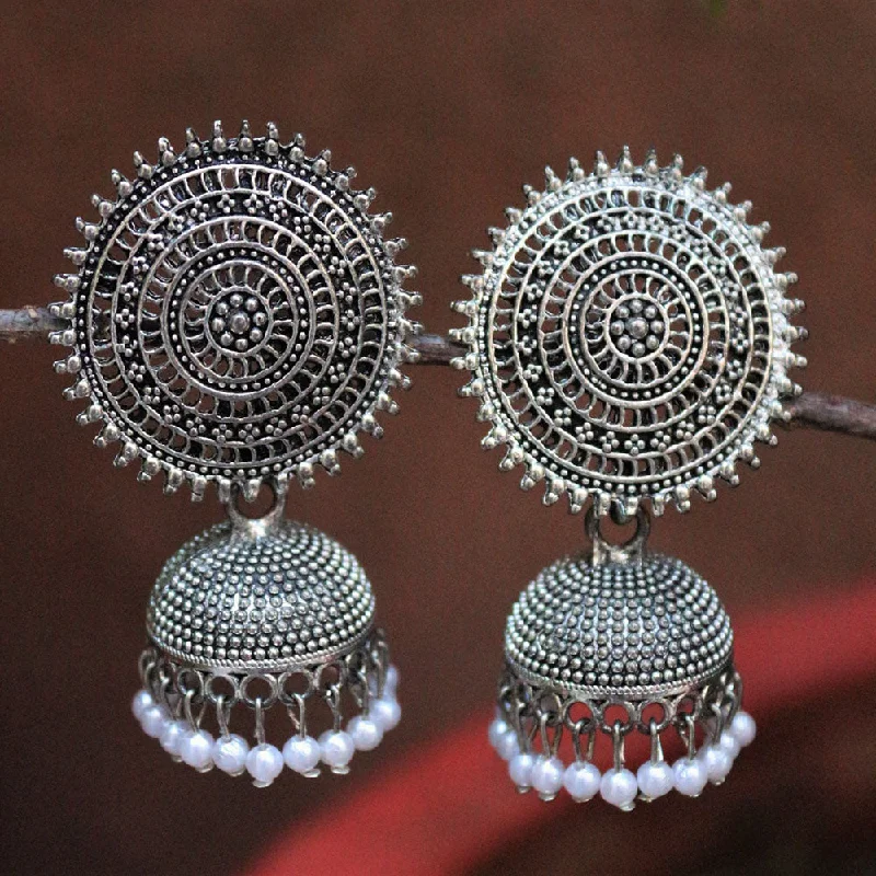 Artistic Earrings for Women-H K Fashion Oxidised Plated  Pearls Jhumki Earrings