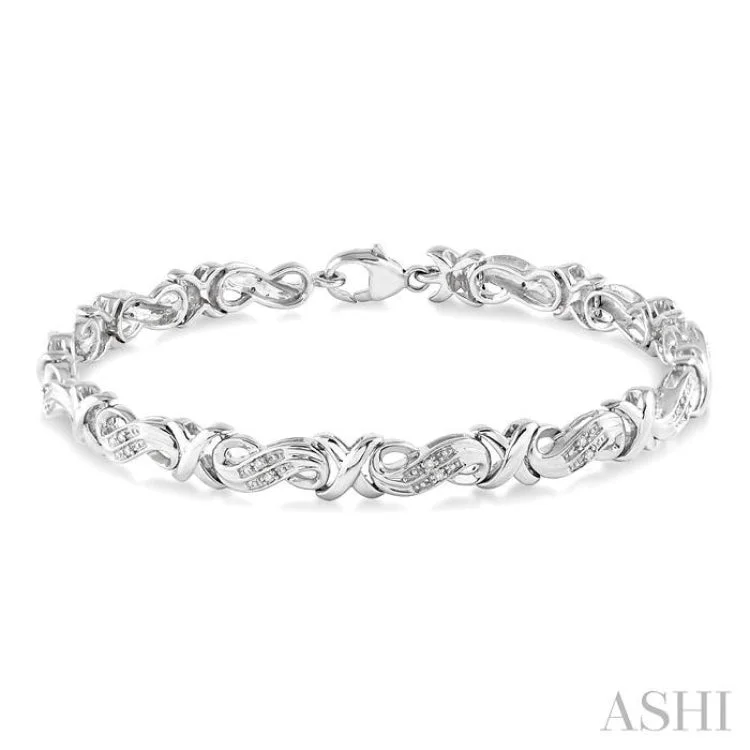 Colored Crystal Bracelets-1/6 Ctw Single Cut Diamond 'X' Link Bracelet in Sterling Silver