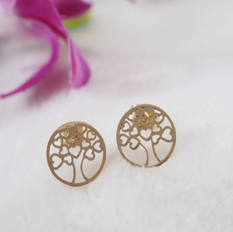 Silver Bead Earrings-Tarohi JewelsStainless Steel Gold Plated Inlaid Tree Shaped Mini Hearts Stud Earring- STNER 3874