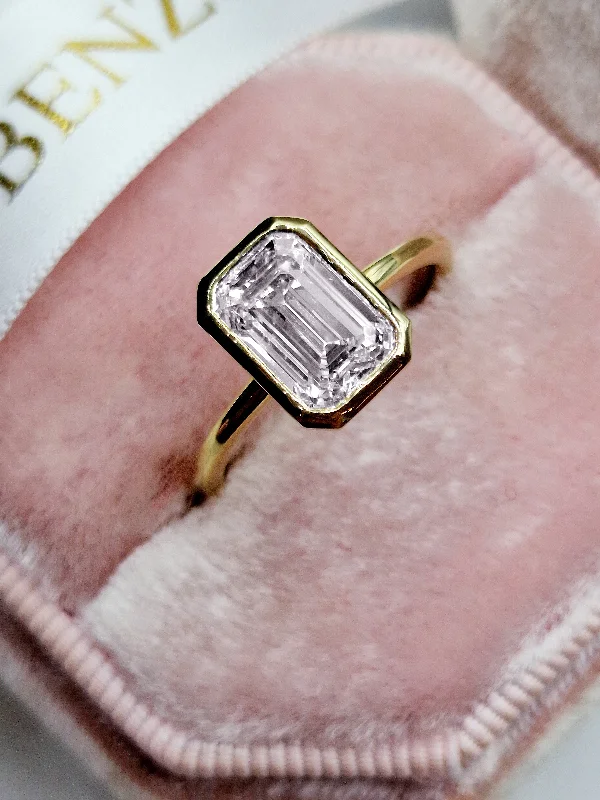 Unique Wedding Band Sets-2.00 Carats Lab Grown Emerald Cut Bezel Set Solitaire Diamond Engagement Ring