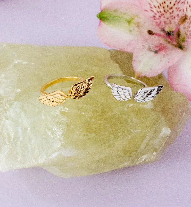 Birthstone Rings for Women-Angel Wing Adjustable Ring