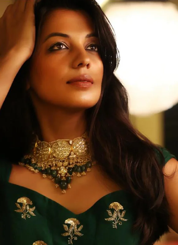 Chunky Gold Bead Necklaces-Mugdha Godse - Kinnari Polki Necklace