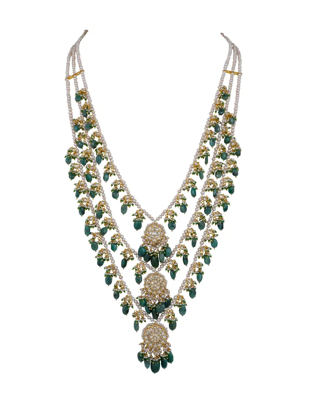 Green Turquoise Necklaces-Samra Polki Long Necklace