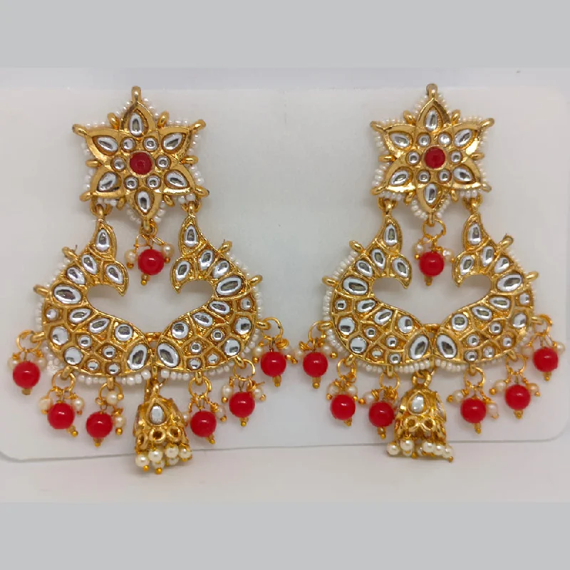 Handcrafted Silver Earrings-Khushboo Jewellers Gold Plated Kundan Stone And Pearls Dangler Earrings