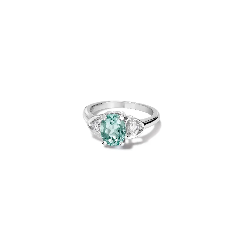 Statement Rings for Women-Katie Oval Engagement Ring 18ct White Gold - Green Blue Aquamarine & Diamond