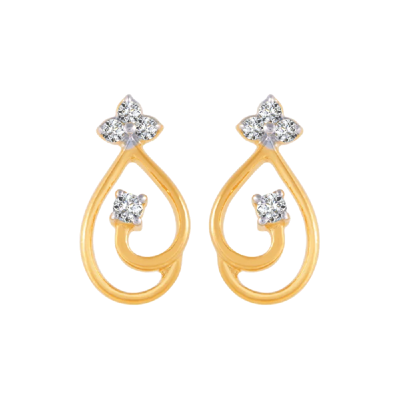 Gold-Plated Earrings for Women-14KT (585) Yellow Gold And Diamond Stud Earrings For Women