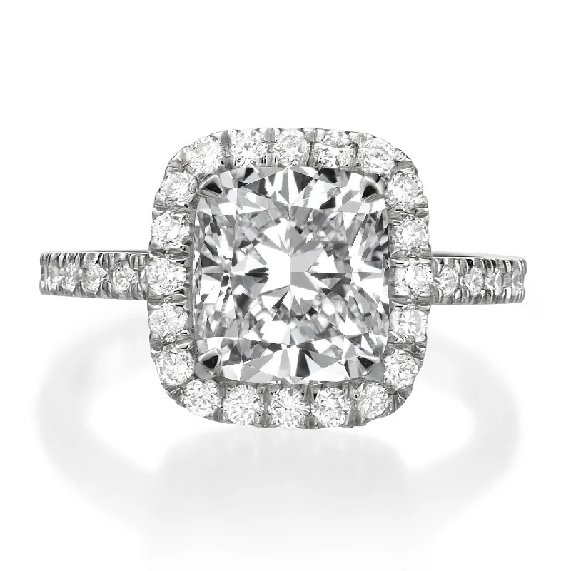 Designer Platinum Rings-3.76 ct Cushion Cut Diamond Engagement Ring