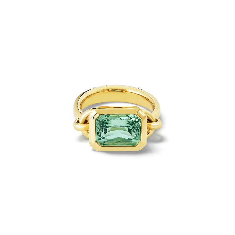 Personalized Engagement Rings-Baguette Large Ring 18ct Yellow Gold - Green Blue Aquamarine