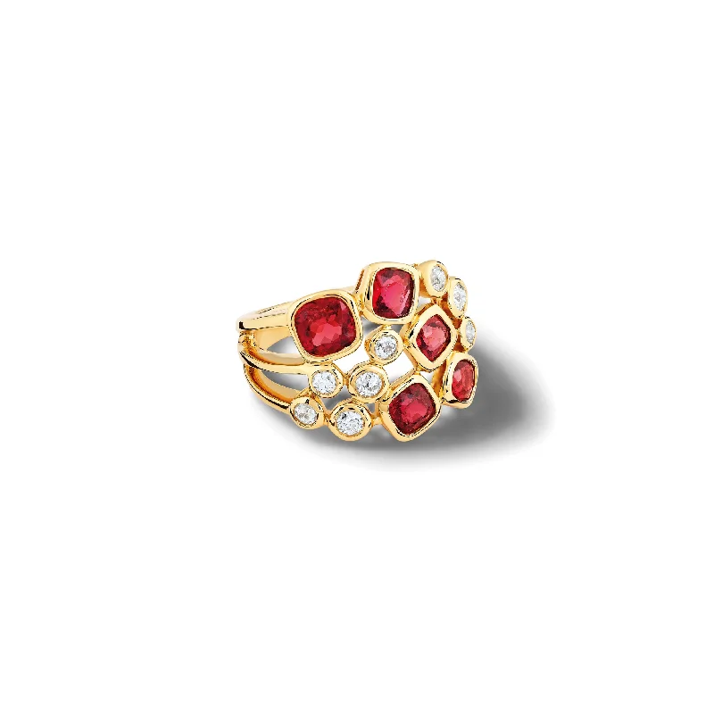 Large Cocktail Rings-Cirkel Ring 18ct Yellow Gold - Red Spinel & Diamond