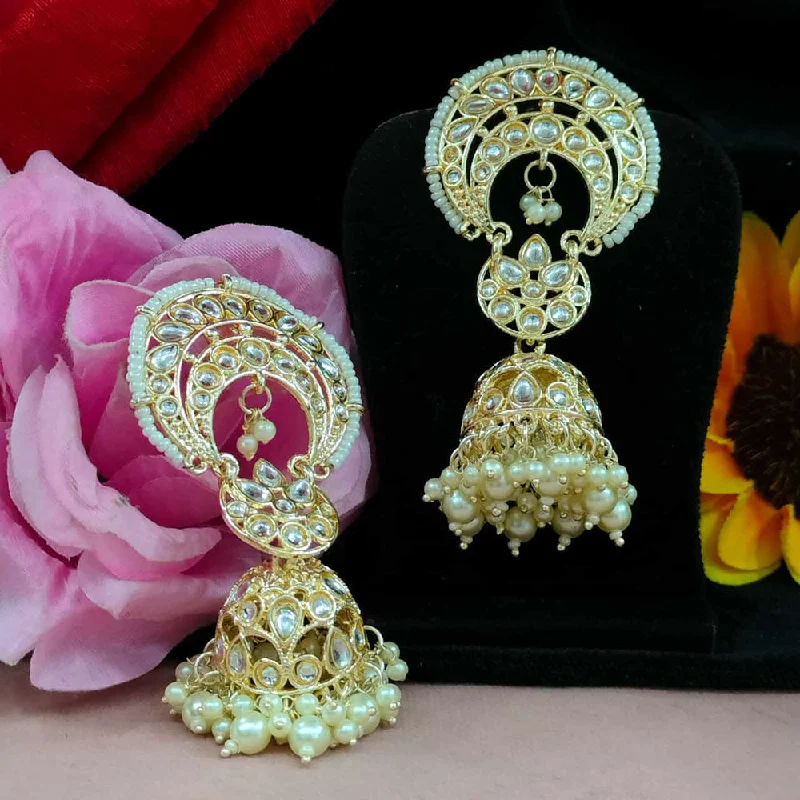 Chic Silver Dangle Earrings-Blythediva Gold Plated Kundan Stone And Pearls Jhumki Earrings