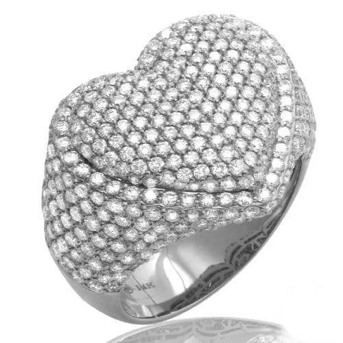 Silver Wedding Rings for Men-3.00CTW DIAMOND BUBBLE HEART RING