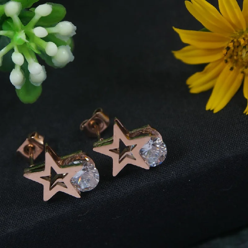 Bridal Jewelry Earrings-Tarohi Jewels Stainless Steel Rosegold Plated Star Shaped Stud Earring-STNER 2844