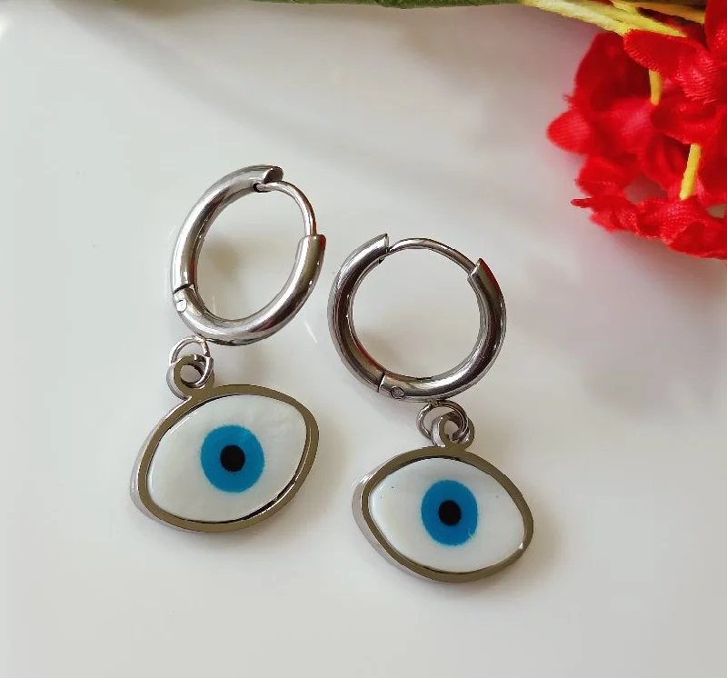 Chic Silver Stud Earrings-stainless-steel-silver-rosegold-plated-evil-eye-hoops-earring-stner-2567