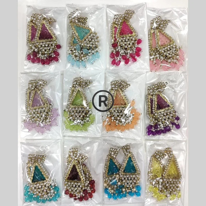 Colorful Dangle Earrings-Manisha Jewellery Gold Plated Kundan Stone And Beads Dangler Earrings