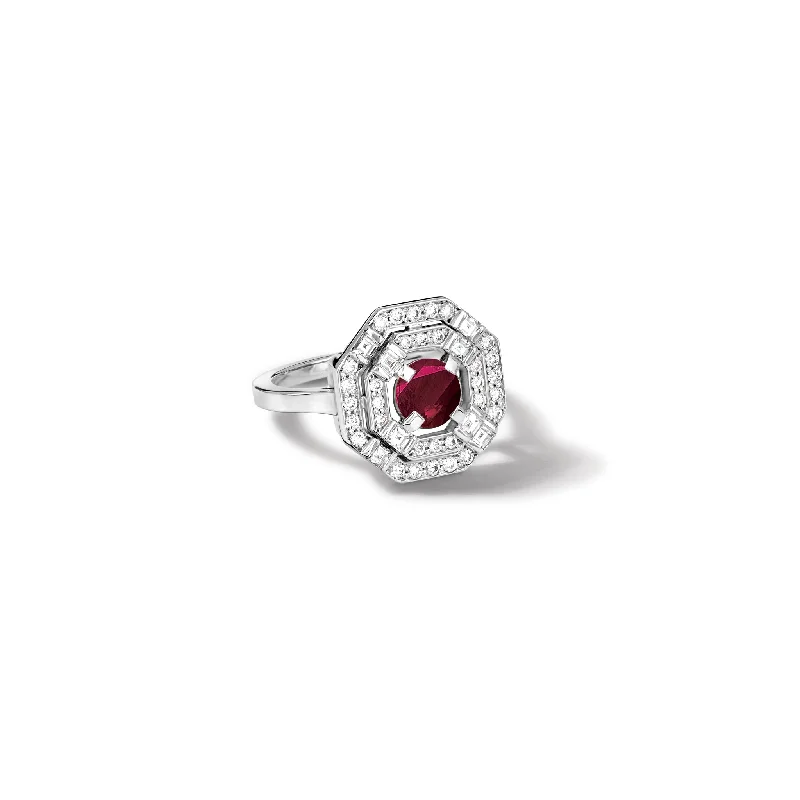 Custom Wedding Bands-Heloise Engagement Ring 18ct White Gold - Ruby & Diamond