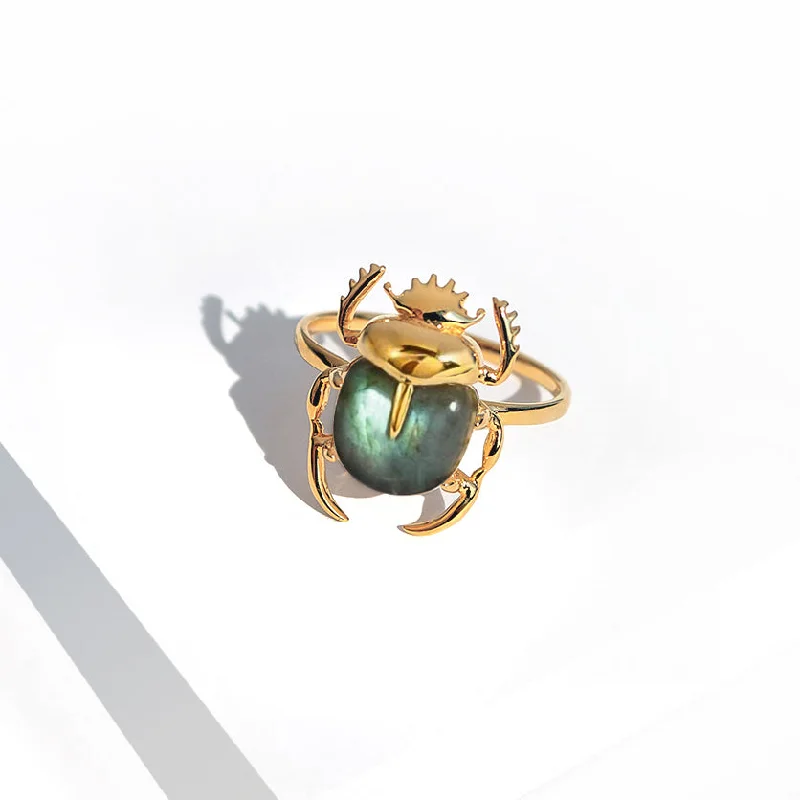 Bold Gold Rings-Sacred Scarab Gemstone Ring