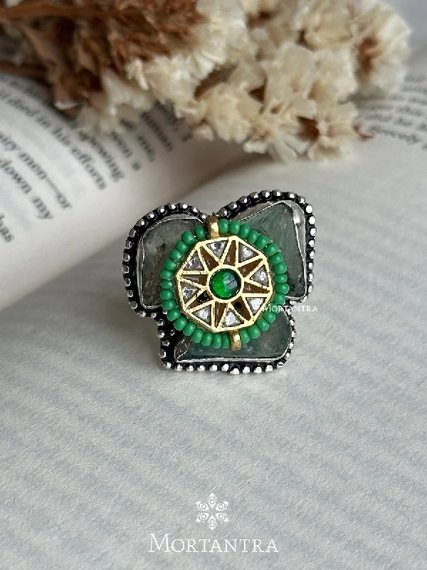 Large Statement Rings-Green Color Mishr Ring - MR-RNG21WGR