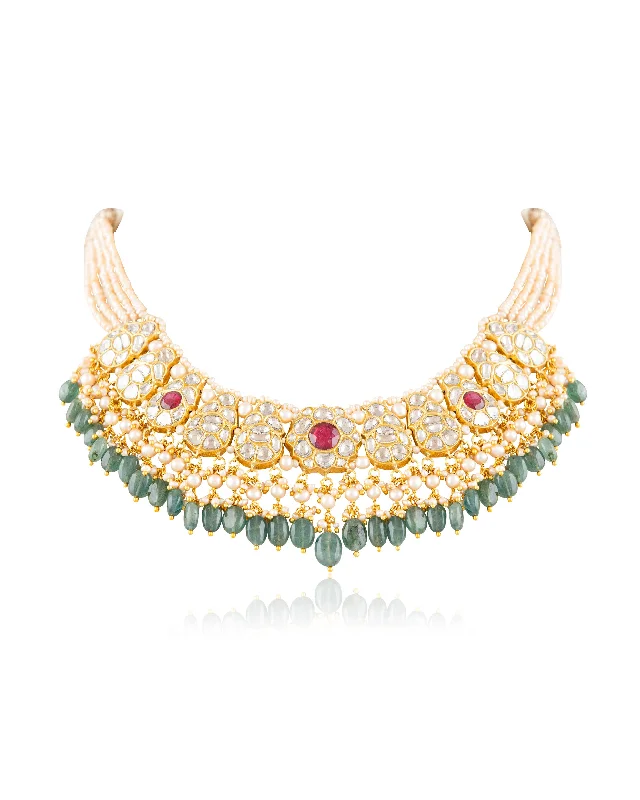 Large Gold Pendant Necklaces-Tanvi Polki Necklace