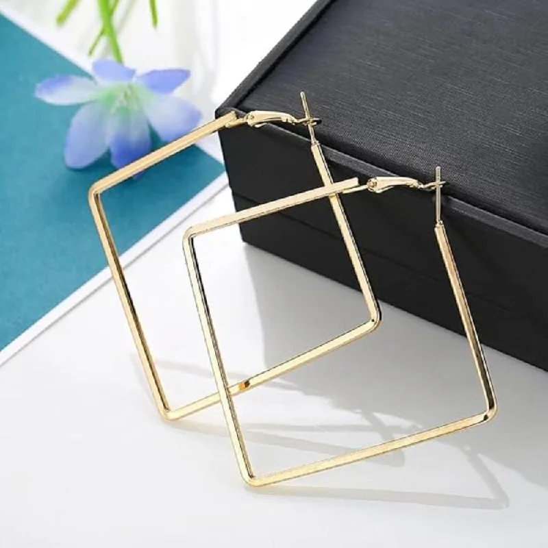 Designer Crystal Earrings-Etnico Gold Plated Square Shaped Earrings For Women (3206FL)