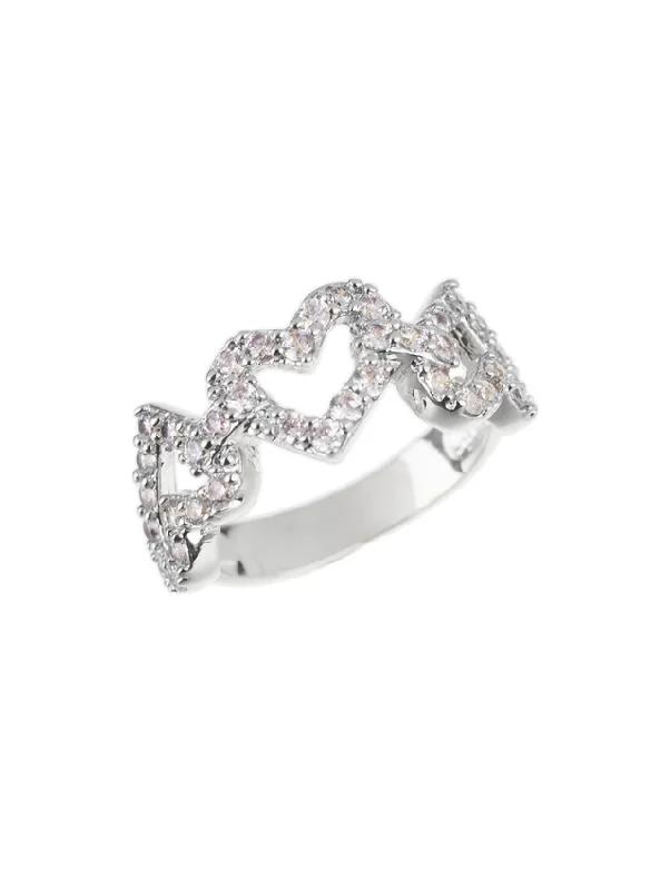 Gemstone Solitaire Rings-Interlocking Pave Hearts Band