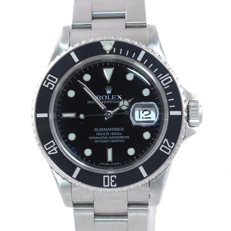 Watches with Stainless Steel Bands-Rolex Submariner Date 16610 Steel Pre-Ceramic Black 40mm Watch