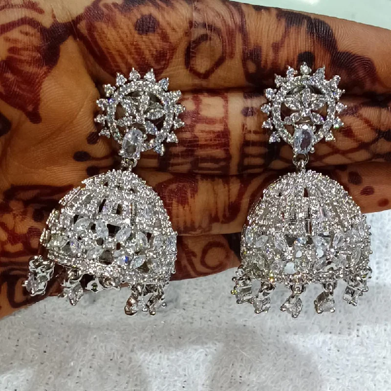 Vintage Beaded Earrings-Kavita Art Silver Plated American Diamond Jhumki Earrings