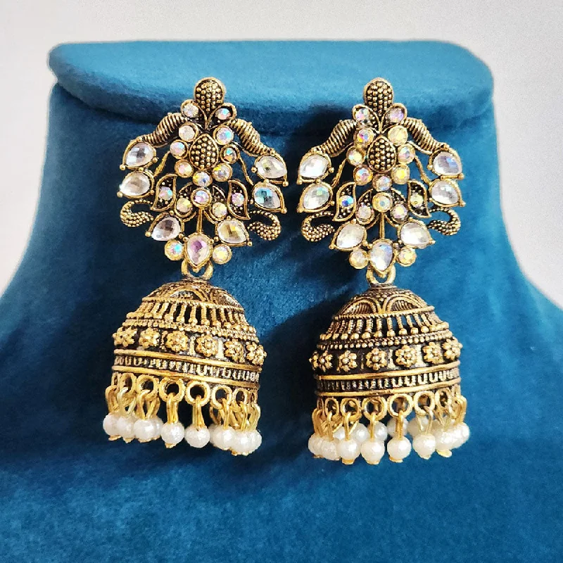 Bold Statement Earrings-H K Fashion Gold Plated Crystal Stone And  Pearls Jhumki Earrings