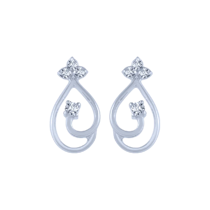 Modern Geometric Earrings-14KT (585) White Gold And Diamond Stud Earrings For Women