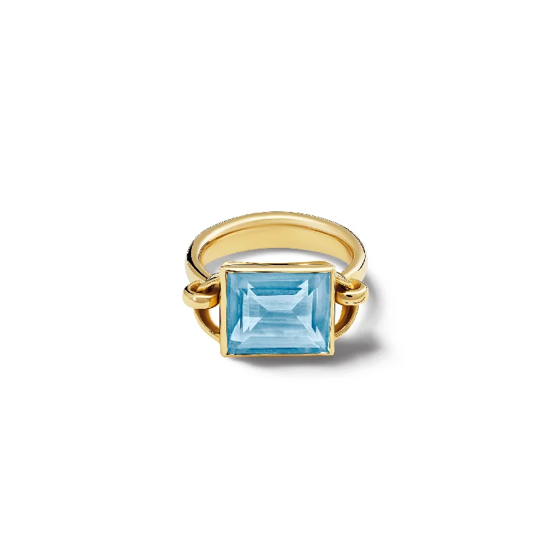 Oval Diamond Rings-Baguette Ring Yellow Gold - Blue Topaz