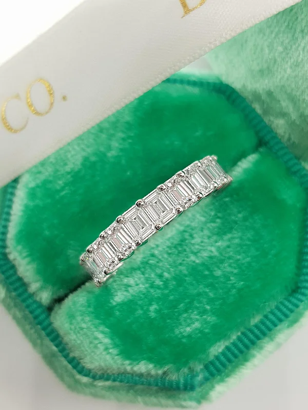 Simple Silver Wedding Bands-4 ct Emerald Cut Diamond Eternity Band