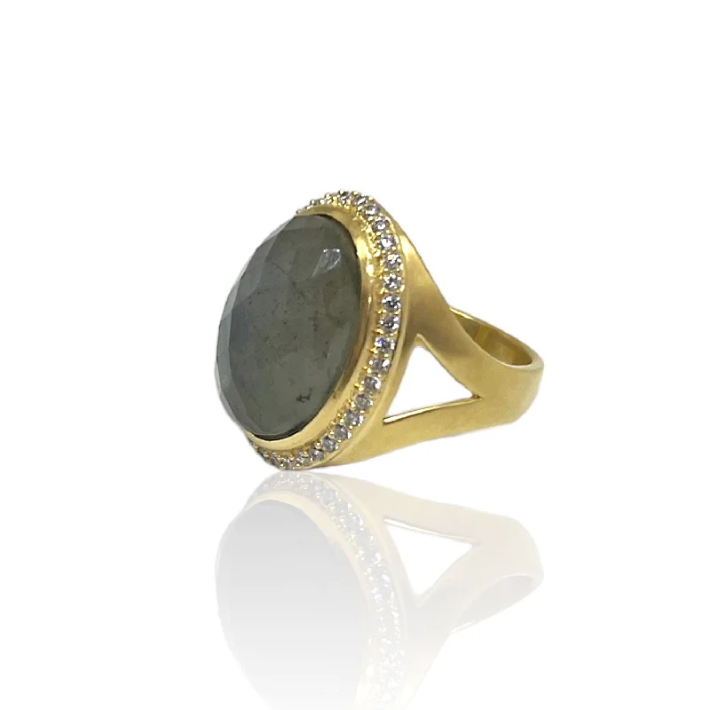 Custom Oval Diamond Rings-GOLD LABRADORITE FORTE RING