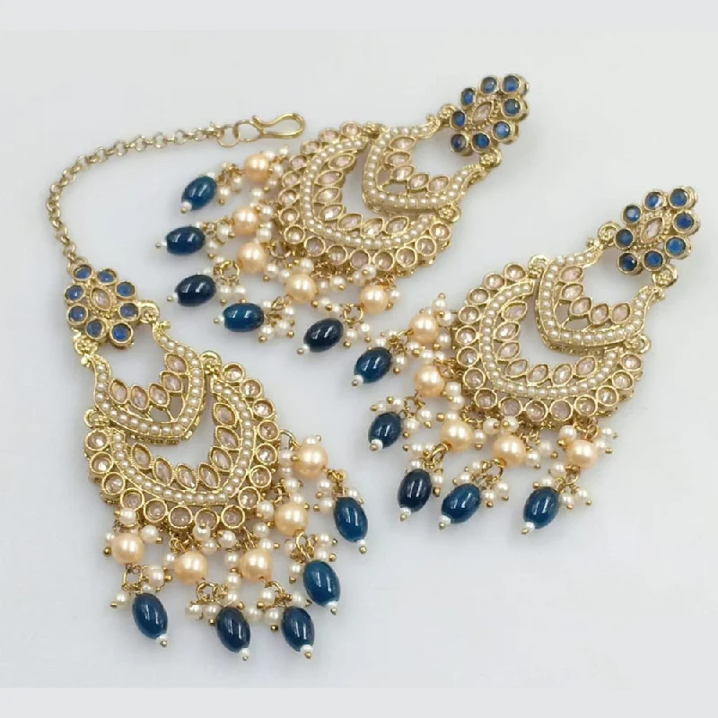 Bridal Jewelry Earrings-JCM Gold Plated Crystal Stone And Pearls Dangler Earrings With Maangtikka