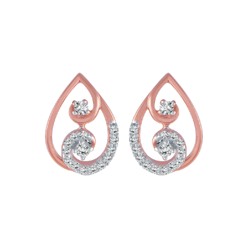 Trendy Rose Gold Earrings-14KT (585) Rose Gold And Diamond Stud Earrings For Women