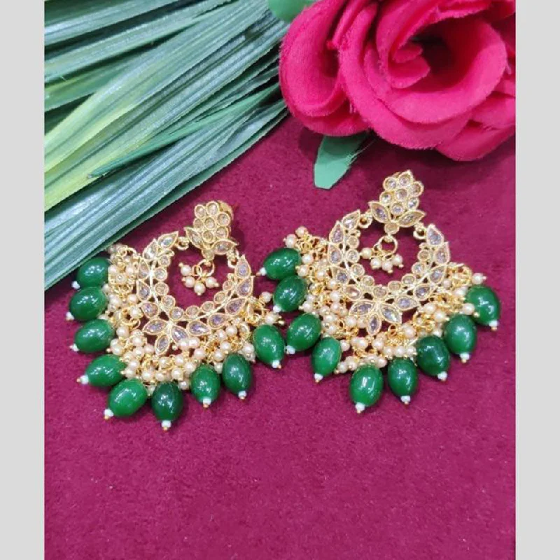 Chic Dangle Earrings-SNERA Gold Plated designer Kundan Stone And Beads Dangler Earrings