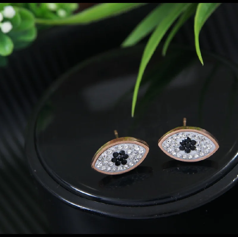 Simple Rose Gold Hoops-Tarohi JewelsStainless Steel Rosegold Plated Evil Eye Stud Earring- STNER 4117